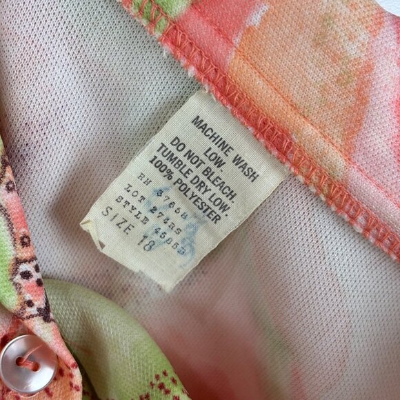 Vintage 70s Castle Blouse Women's Large Cloud Novelty Print Green Pink Top - Picture 6 of 10